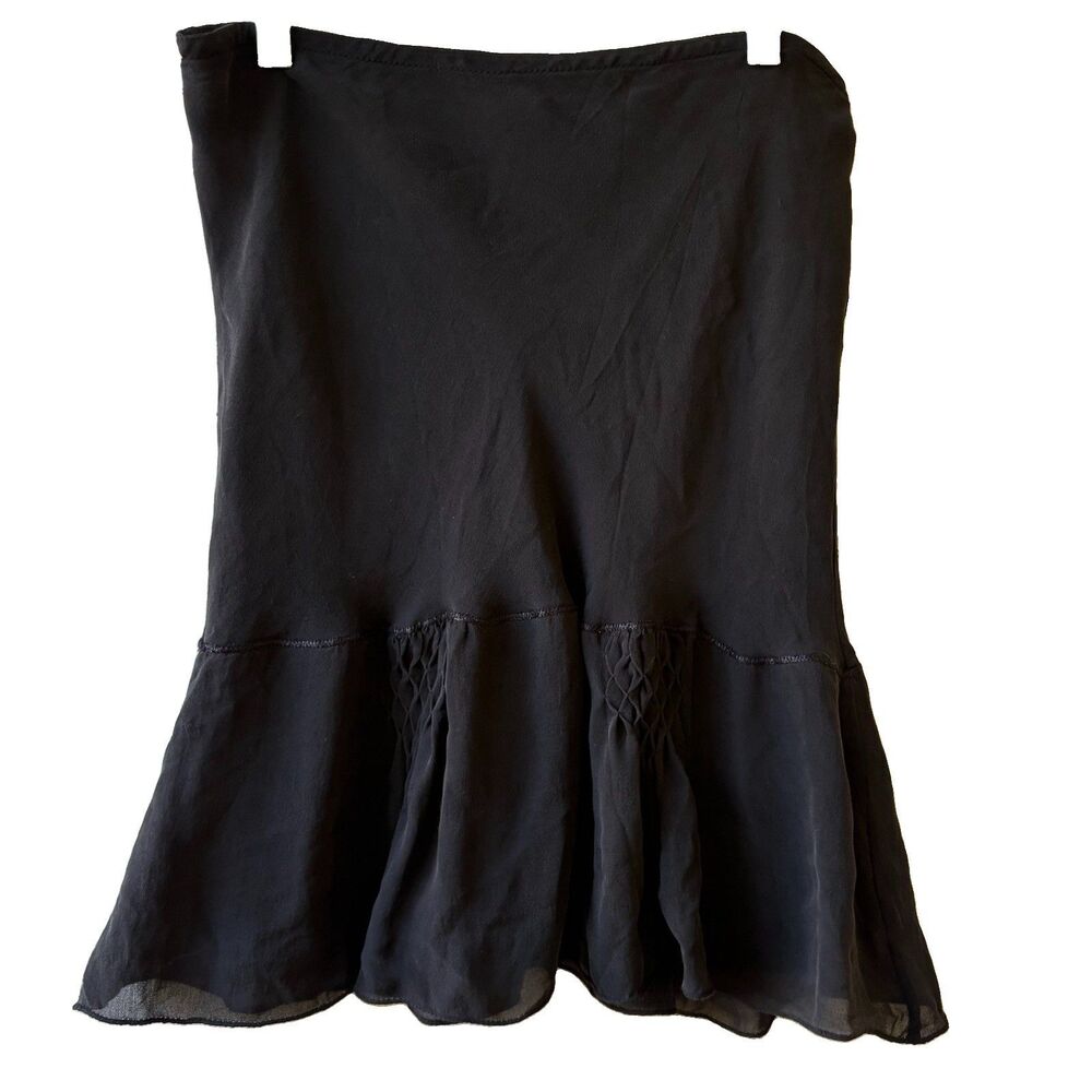 Studio M Women's Black 100% Silk Ruffle Hem A-Line Lined Knee Skirt Petite XSP